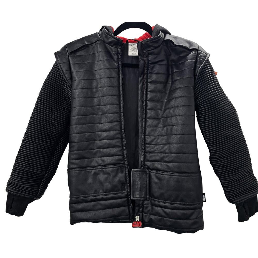 Star Wars Boys Black Quilted Faux Leather Hooded Jacket Size 9/10